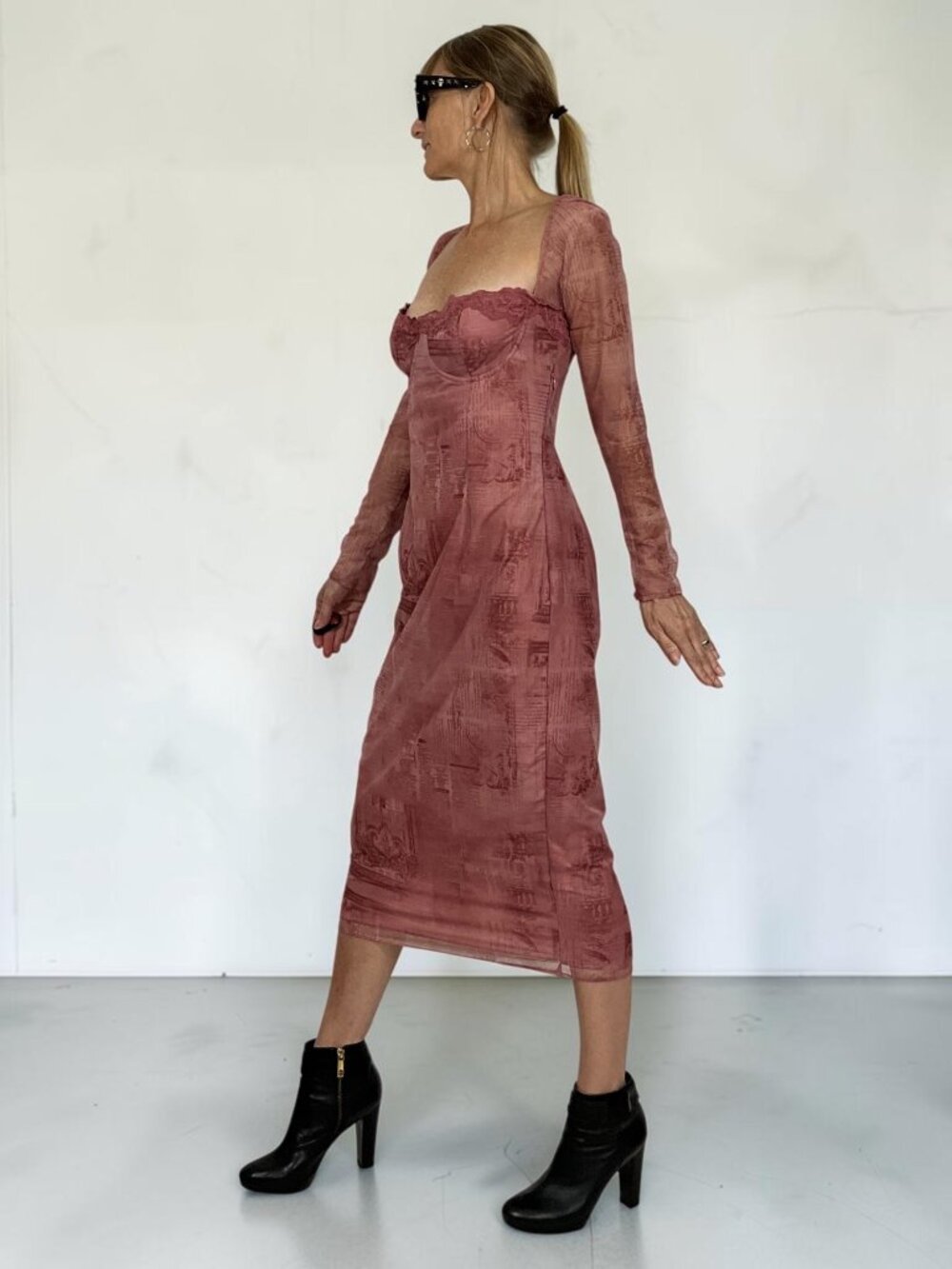 House OF CB Seraphina Corset Dress L Pink Print Bodycon - Picture 4 of 16
